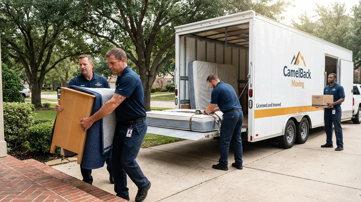 Crew loading residential truck for cross-state move from Columbia, IL