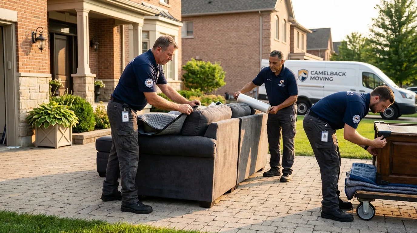 Large estate moving crew wrapping furniture in Columbia, IL