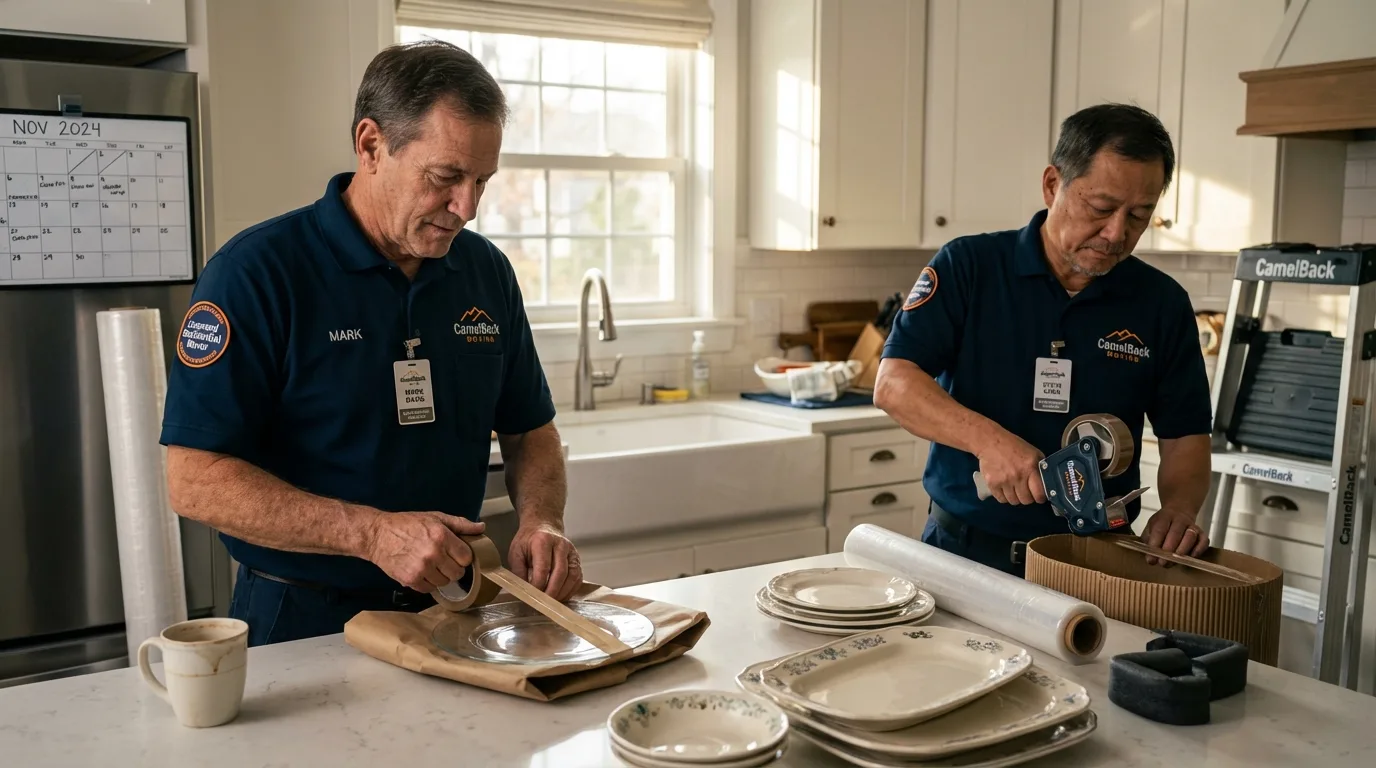 Professional crew packing kitchen dishware in Columbia, IL